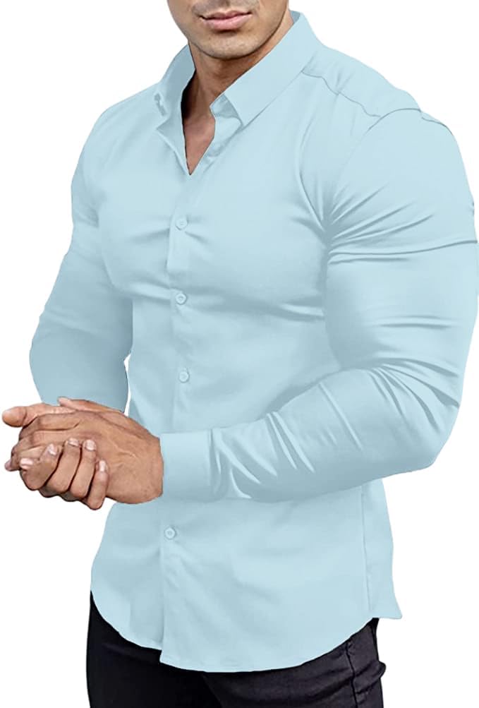 Everyday men's slim fit wrinkle-free dress shirt, blue.