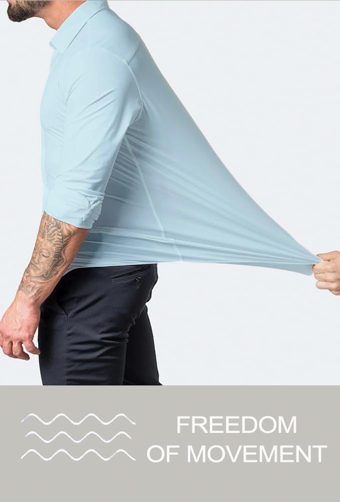 Product shot: Men's wrinkle-free slim fit long sleeve dress shirt.