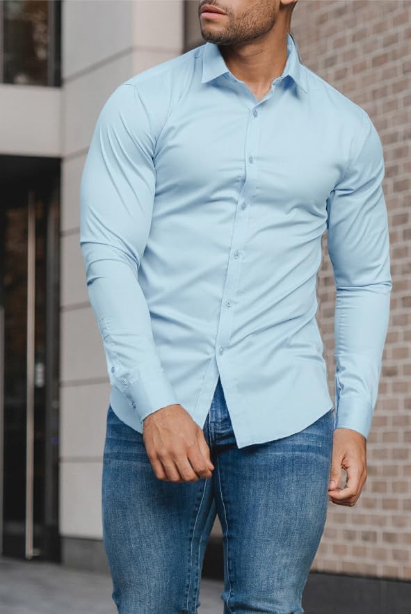 Men's wrinkle-free slim fit shirt, ideal for office and casual.