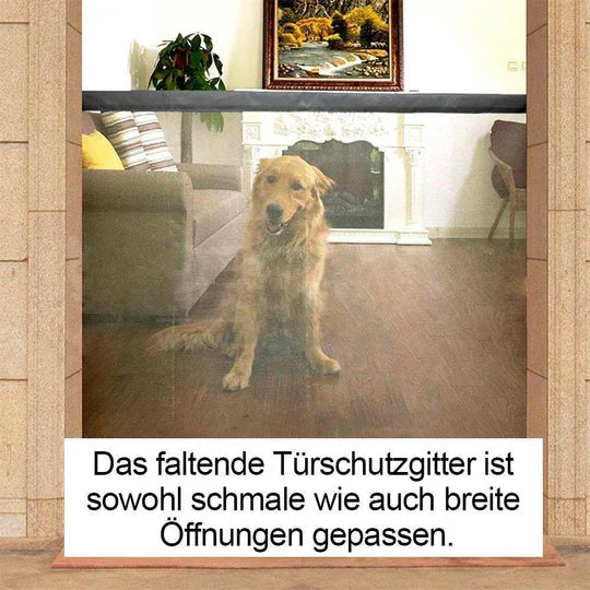 Collapsible pet safety gate, demonstrating its compact design for easy storage, pet supplies