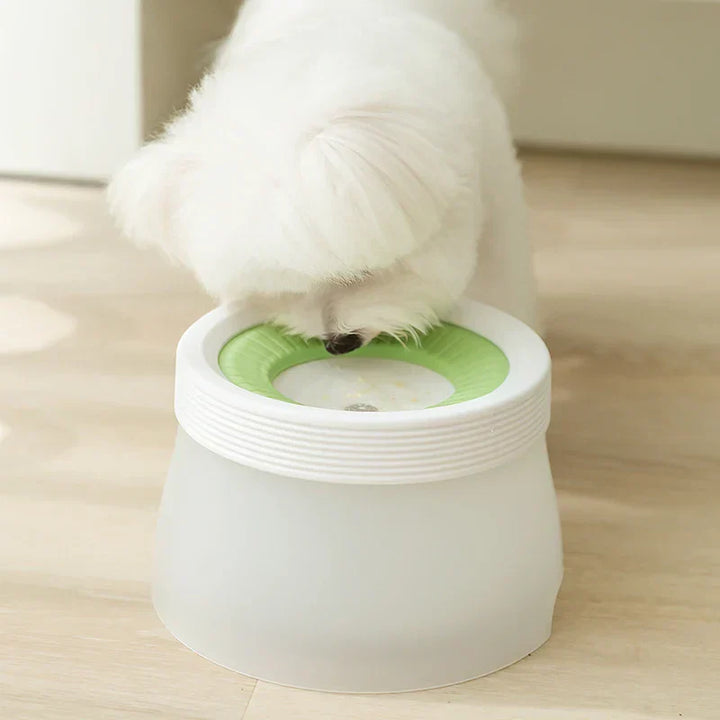 Portable leak-proof dog water bowl in blue, perfect for car travel and active pets' hydration needs.
