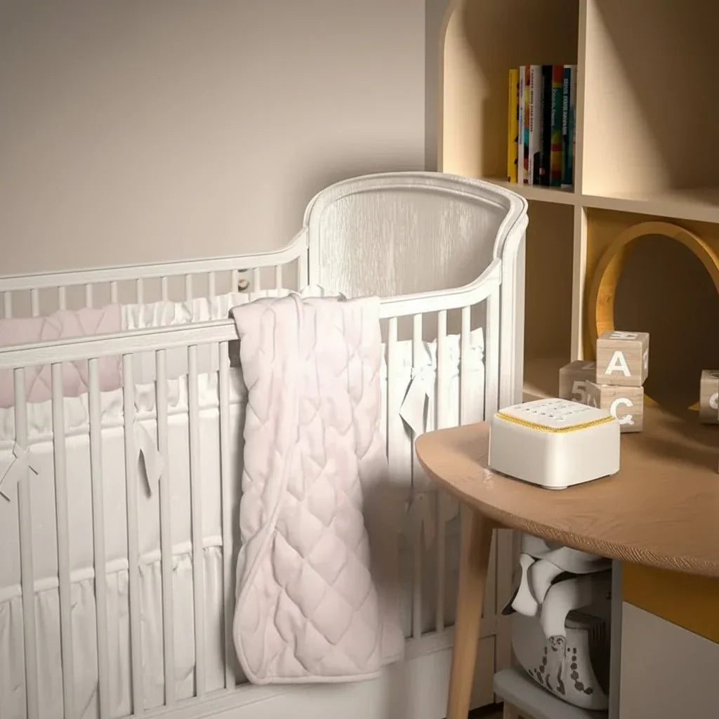 Portable white noise sound machine, perfect for travel, nurseries, and offices. Compact sleep aid for all ages.