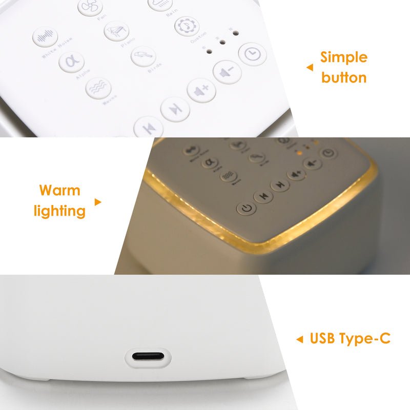 White noise sleep machine for insomnia relief & enhanced focus. Ideal for home, nursery, or office relaxation.