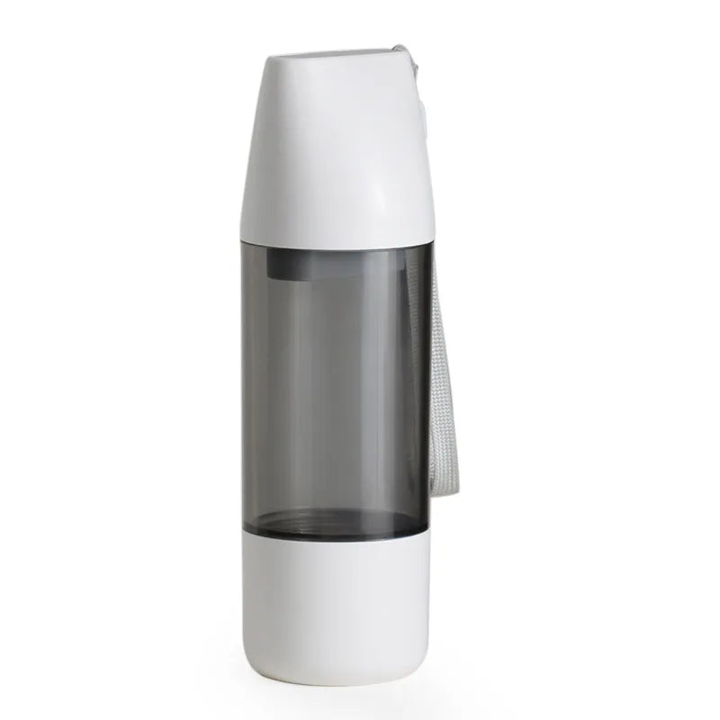 On-the-go white dog water bottle, perfect for outdoor dog gear and pet supplies, leak-proof feature