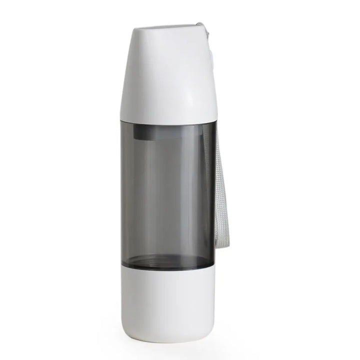 On-the-go white dog water bottle, perfect for outdoor dog gear and pet supplies, leak-proof feature