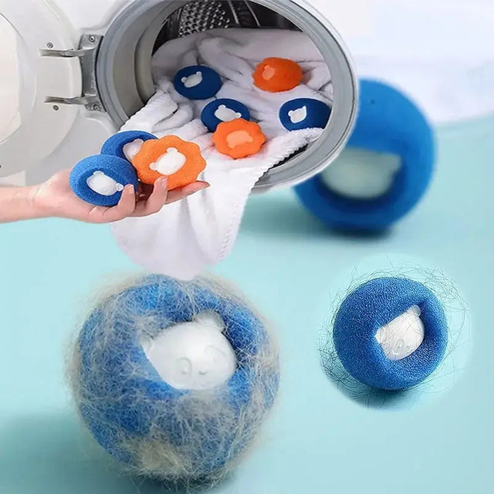 Close-up of a textured pet hair remover laundry ball, designed for efficient dog and cat hair removal.
