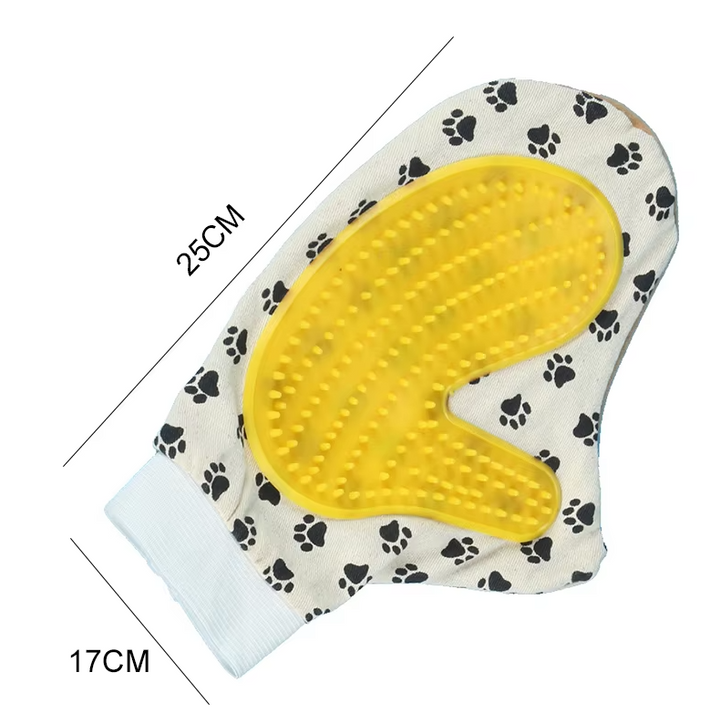 Ergonomic white pet massage brush glove for gentle grooming and shedding control on pets