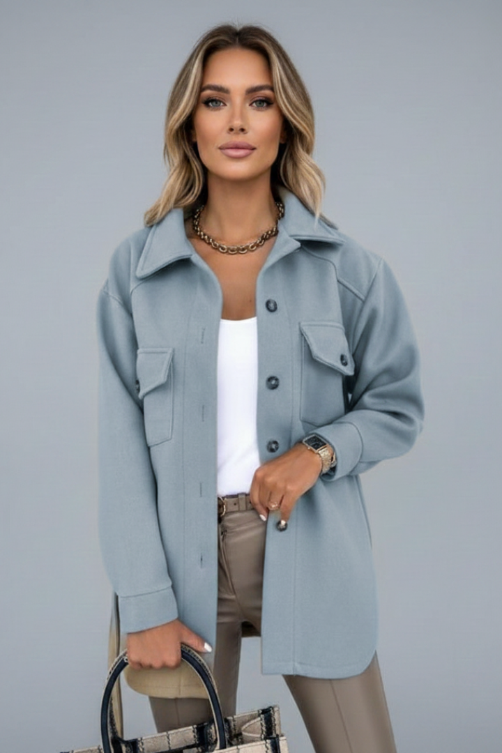 Fashionable black women's collar jacket, button-front, straight fit, versatile for everyday style.