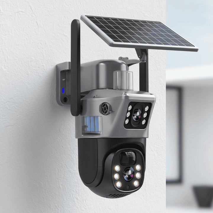Wireless outdoor 4K security camera with solar panel for continuous power & reliable home monitoring.