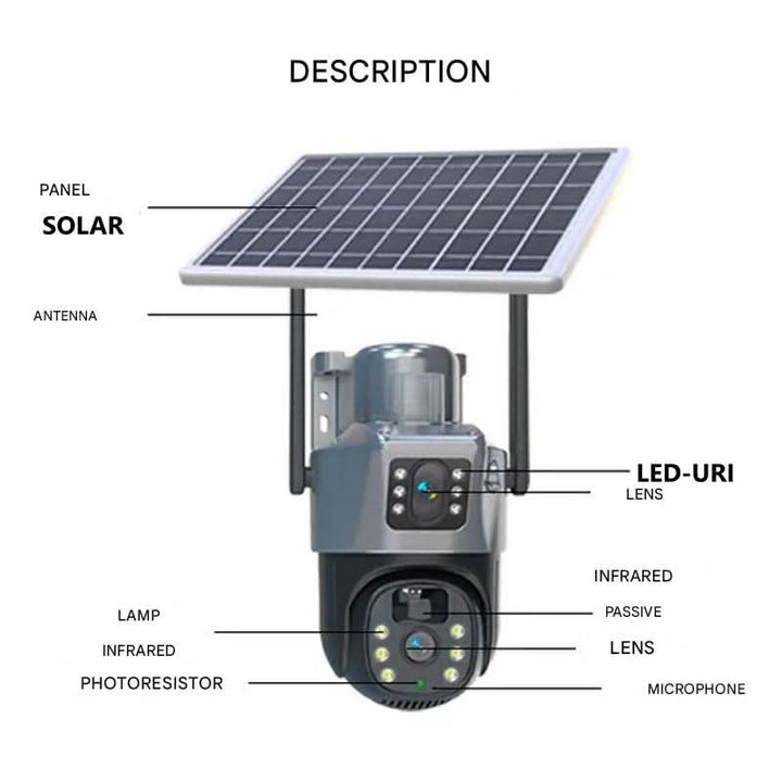 Solar-powered 4K PTZ wireless outdoor camera with night vision, motion detection for complete home security.