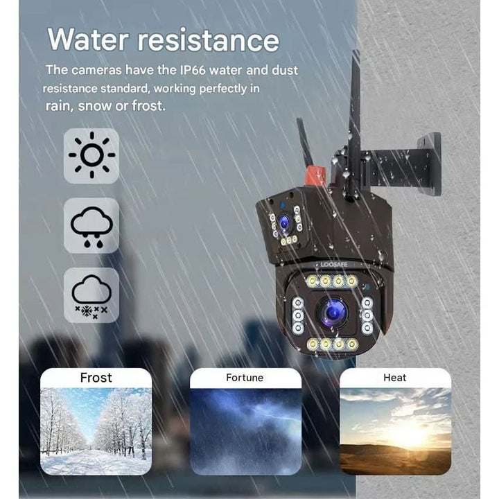 High-definition 4K wireless outdoor security camera with solar charging & motion alerts for smart home safety.