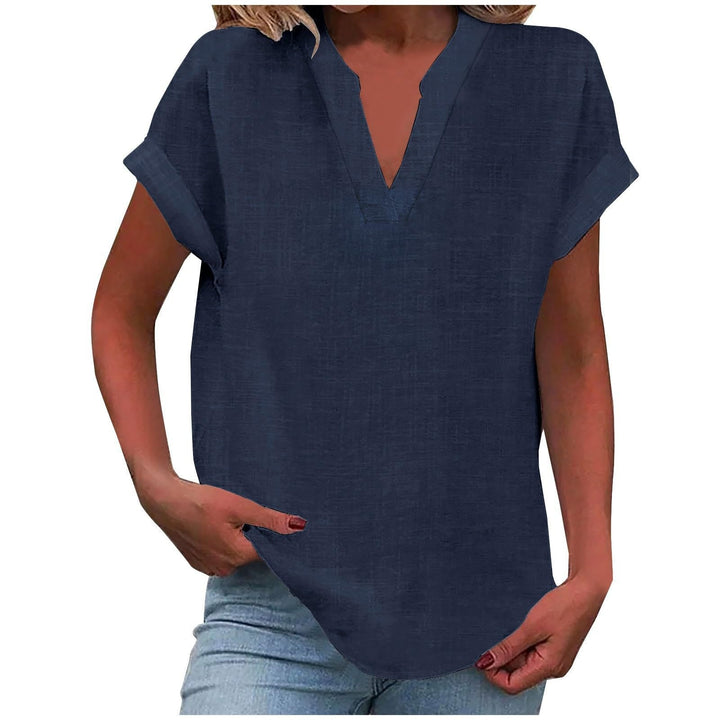 Workwear & casual: women's relaxed fit V-neck blouse, an elegant short sleeve top for versatile style.