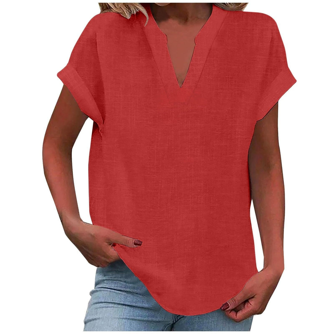 Elegant relaxed fit women's V-neck blouse, ideal versatile workwear or chic casual spring outfits.
