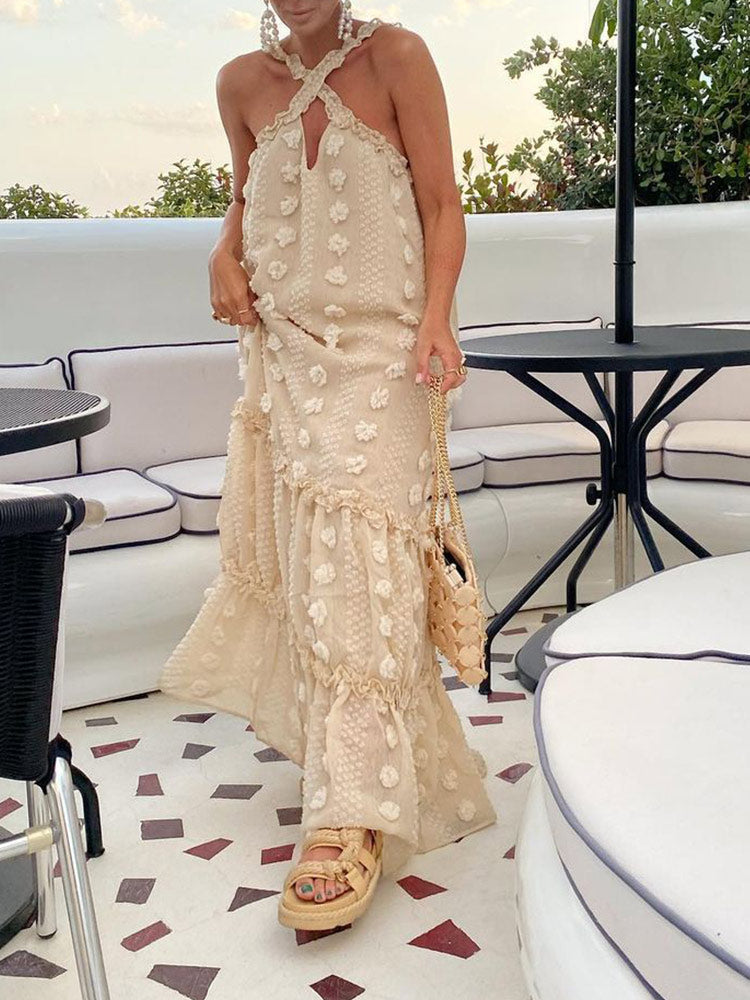 Elegant women's handmade maxi dress, a versatile long flowy summer dress suitable for any holiday or casual occasion.