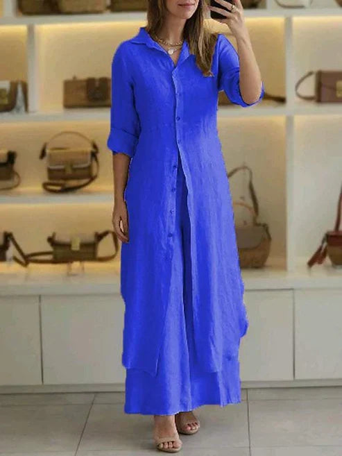 Women's 3/4 sleeve button down maxi shirt dress for casual summer fashion.