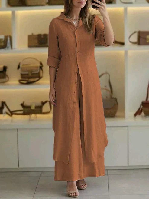 Stylish women's 3/4 sleeve maxi shirt dress, button down front, embodying casual summer elegance.