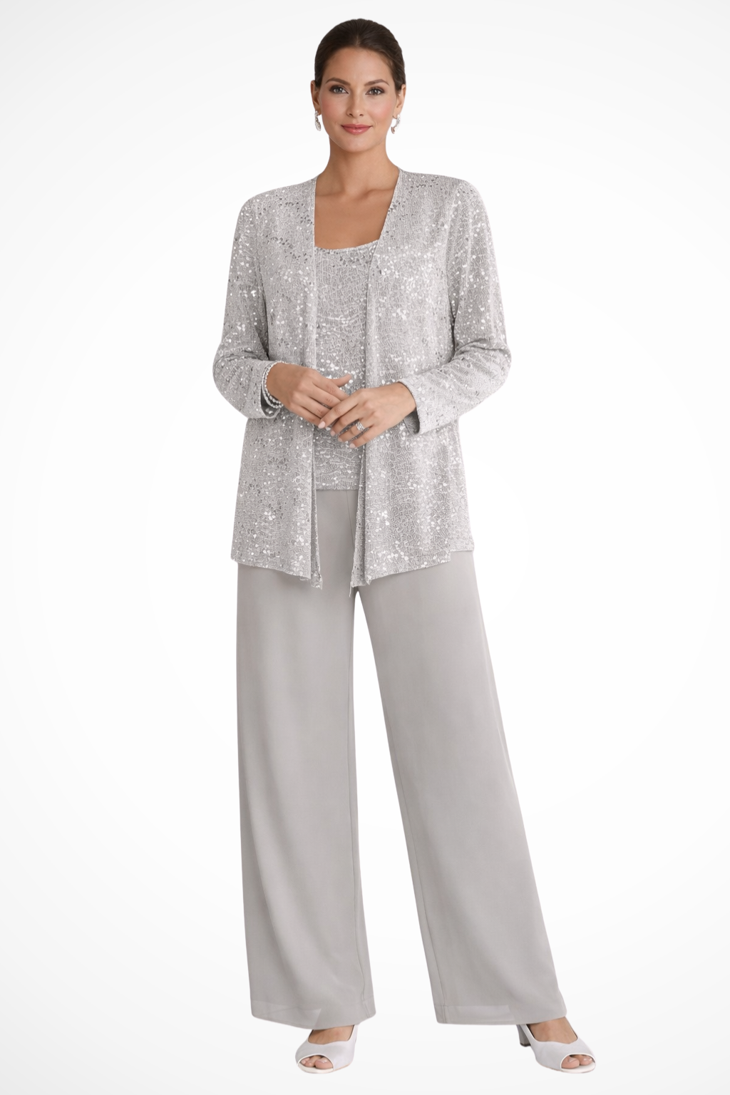Women's 3-piece formal evening set, elegant flowing silhouette for special occasions.