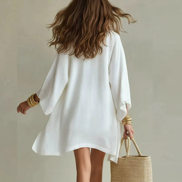 Women's cami shorts set with matching kimono cardigan. Soft resort wear, ideal for warm weather beach style.