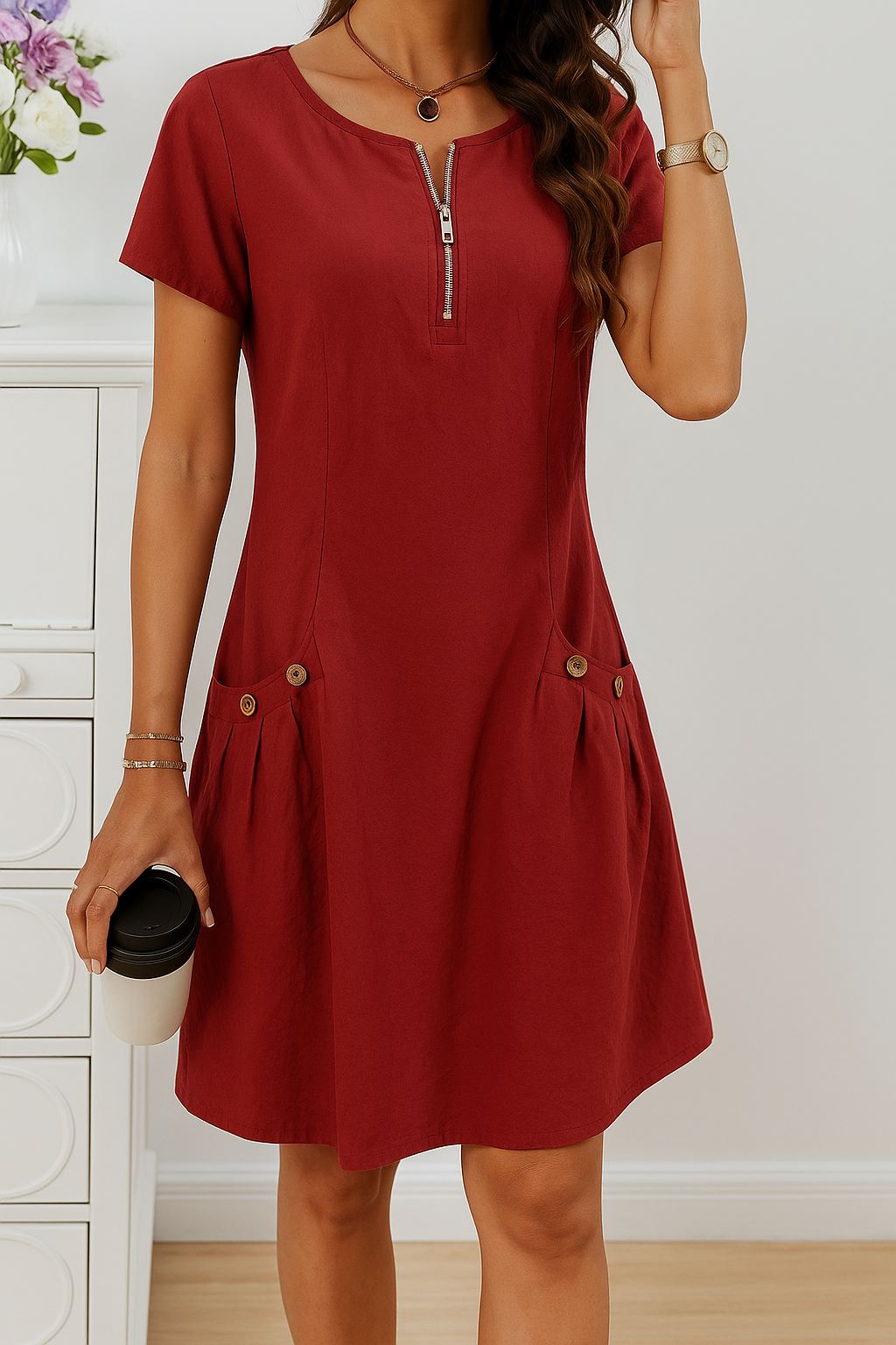 Lightweight women's summer midi dress in an A-line cut, offering ultimate comfort and effortless style.