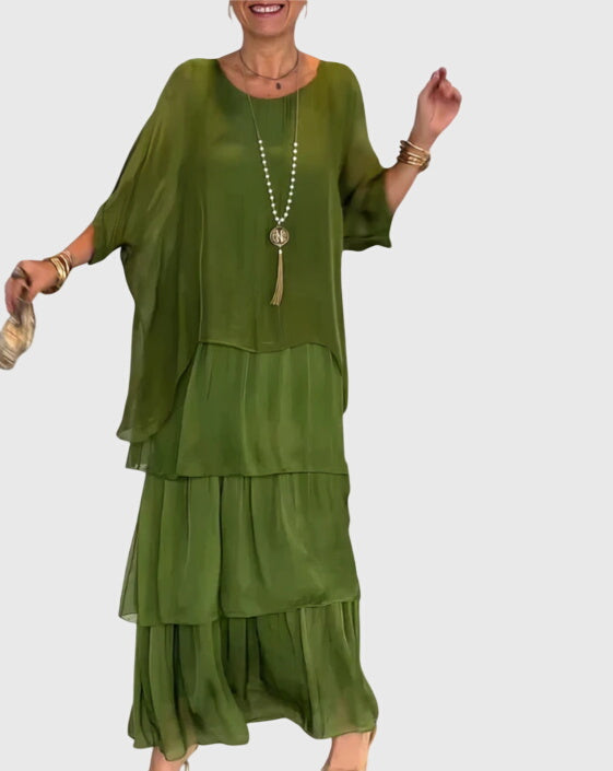 Lightweight summer women's abstract print maxi dress, tiered flowy boho, comfortable & stylish.