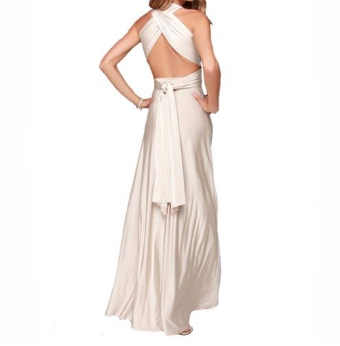 Elegant A-line adaptable maxi dress for women, ideal for a refined formal look. Versatile evening wear.