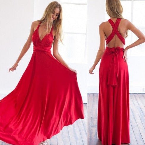 Versatile women's maxi dress, convertible for various formal occasions. Elegant long gown for parties & club events.