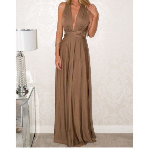 Flowing, comfortable women's formal maxi dress, adaptable for any party. Effortless style for special occasions.