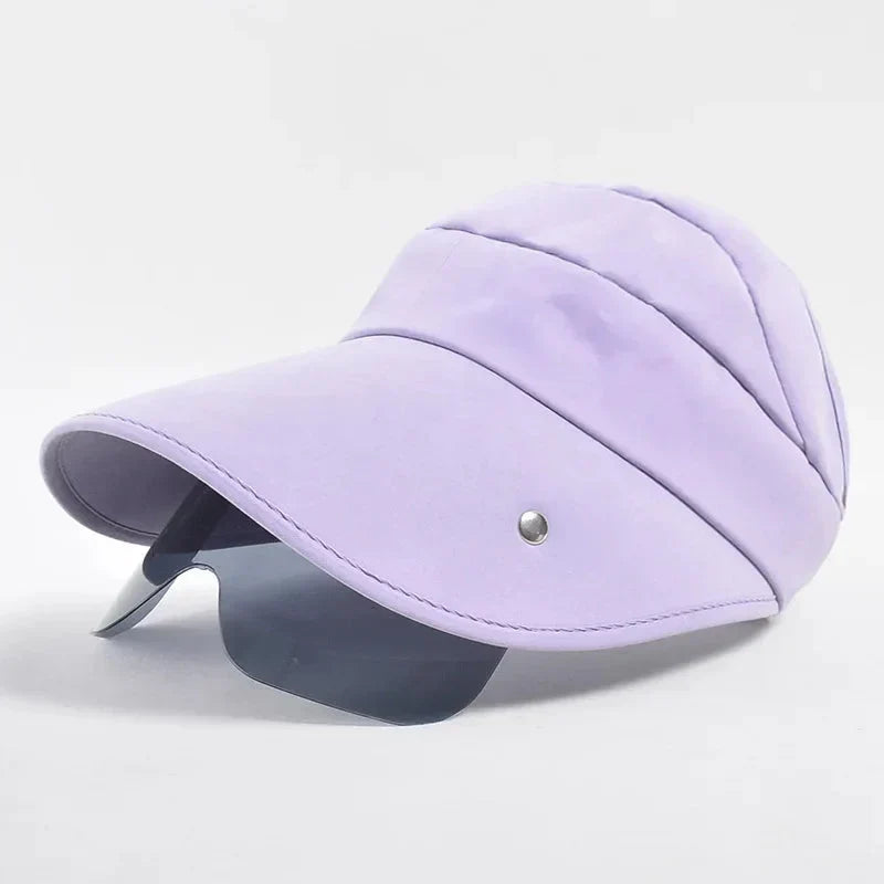 Wide-brim women's sun visor, adjustable for cycling, running & beach sun protection.