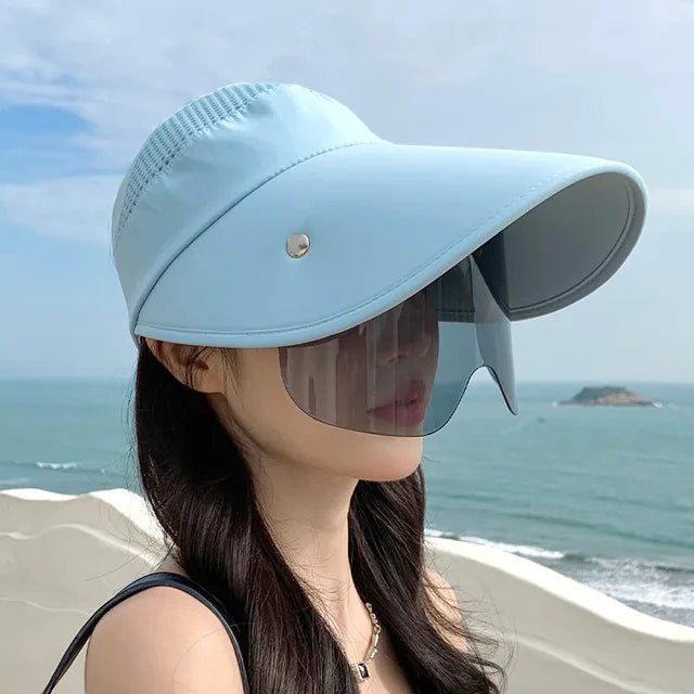Fashionable women's adjustable visor for cycling, beach, & active outdoor sun protection.