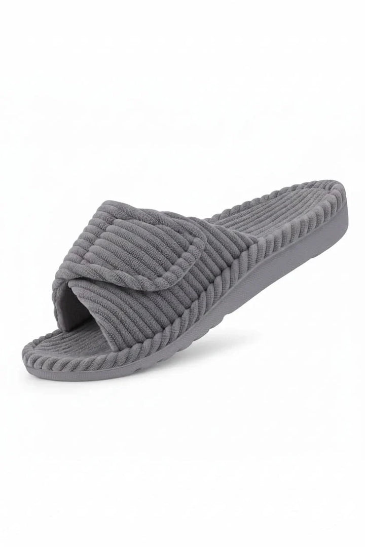 Breathable women's open toe comfort slippers, designed for casual home wear and lightweight comfort.