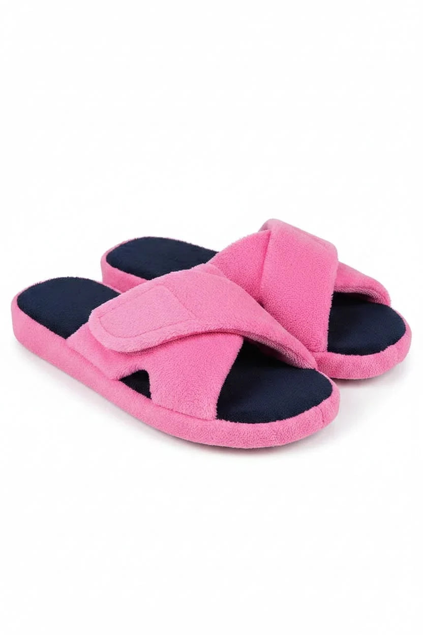 Cushioned women's open toe comfort slippers, ideal for home wear and relaxing with lightweight support.