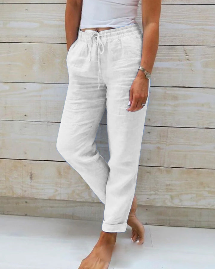 Soft, airy women's summer trousers with a comfortable elastic waist for ultimate relaxation & style.