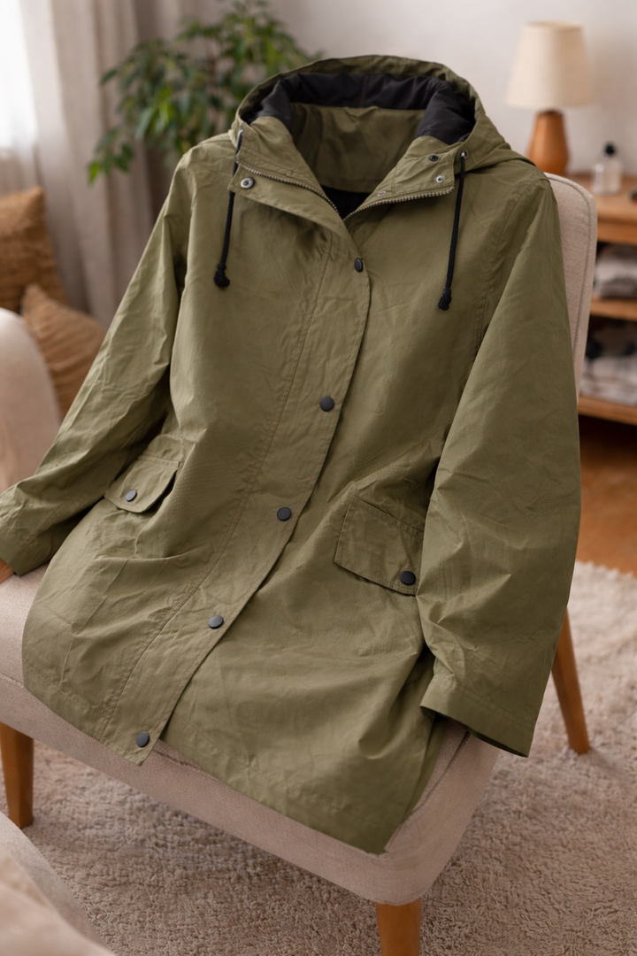 Women's all-weather hooded jacket, a lightweight and practical windbreaker for daily wear.