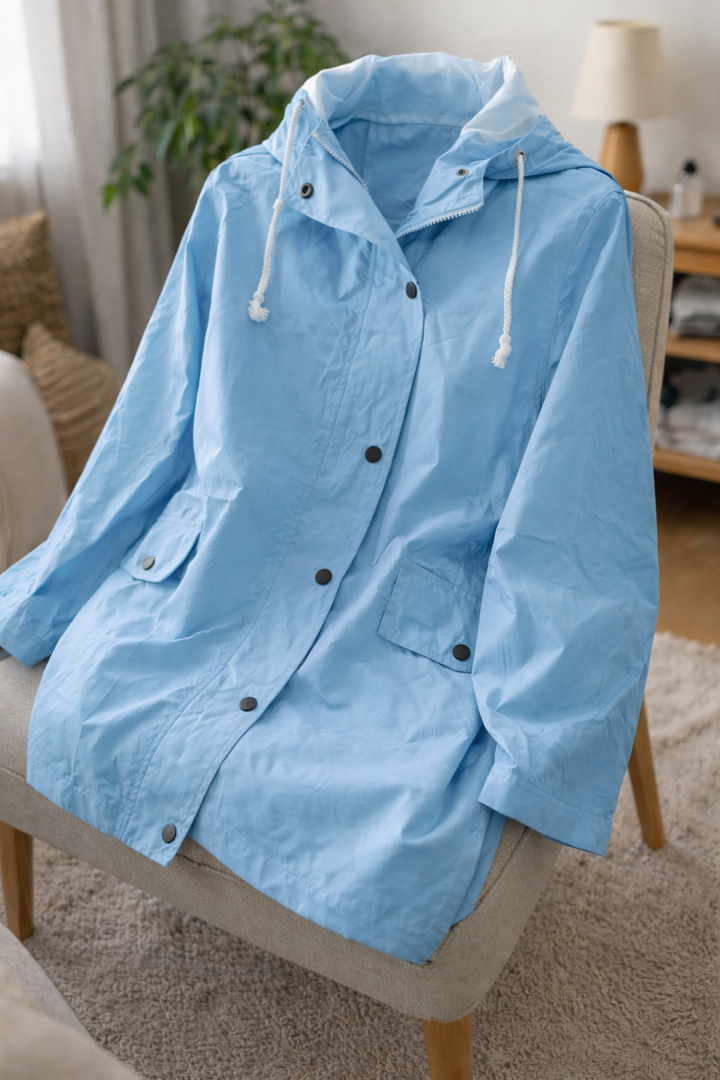 Chic women's hooded transitional jacket, offering all-weather protection for spring/fall fashion.
