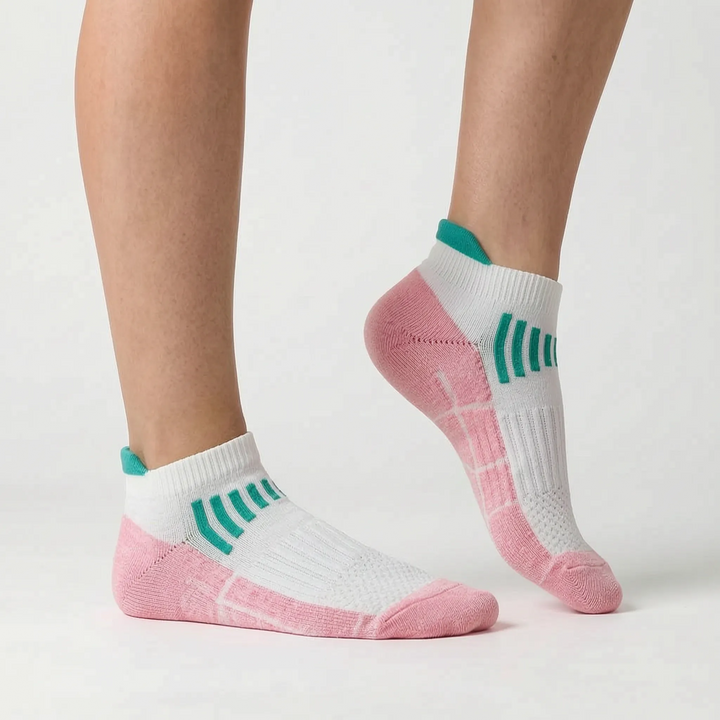 Snug-fit women's ankle athletic socks, designed for comfort during intense training.