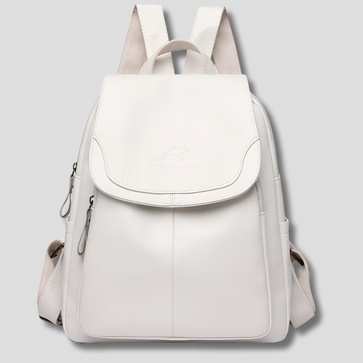 Women's anti-theft fashion backpack, stylish leather-look travel bag with secure zippers for everyday use.