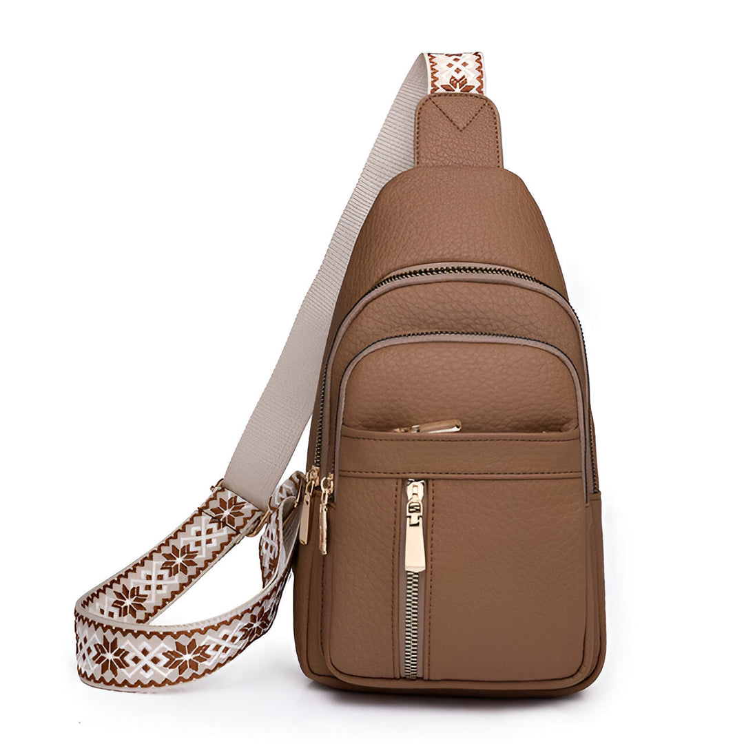 Secure women's anti-theft travel sling backpack with RFID protection and a stylish decorative strap, a functional crossbody.