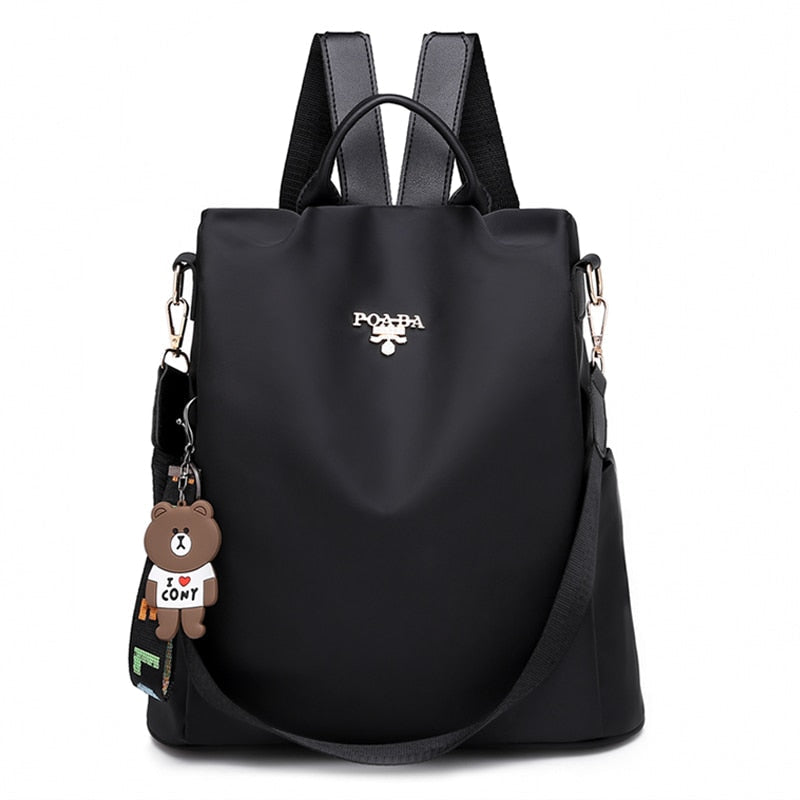 Durable water-resistant women's travel backpack, featuring anti-theft design and comfortable straps for long journeys.