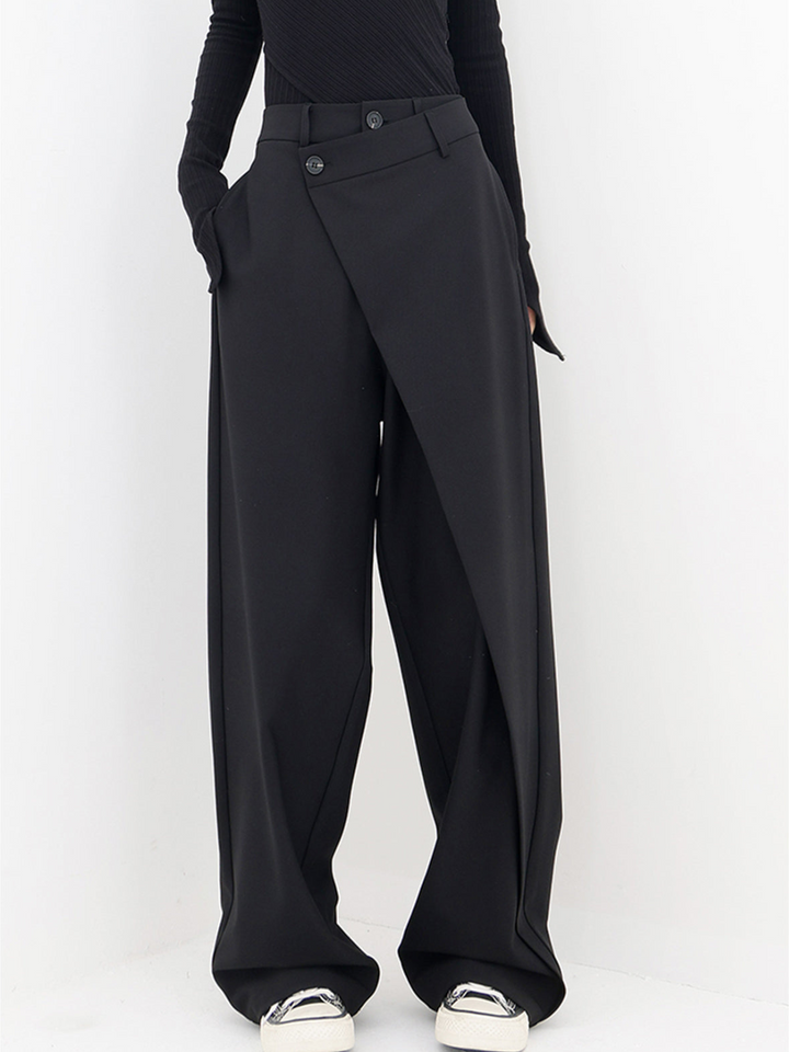 Women's asymmetric baggy trousers in a relaxed fit, perfect for versatile casual chic style.