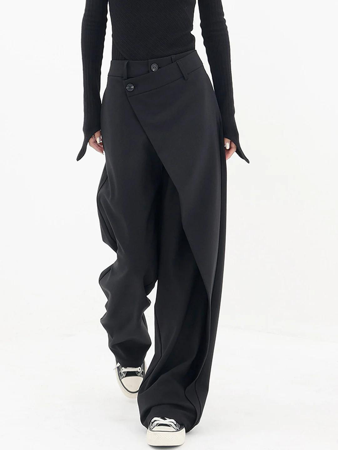 Stylish women's asymmetric wide leg baggy trousers with a comfortable relaxed fit and modern design.