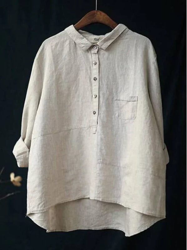 Chic women's asymmetrical top, button-up design, perfect for versatile summer wear.