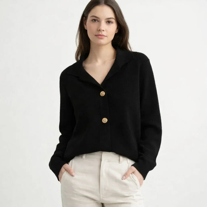 Trendy women's asymmetrical button cardigan, a stylish fall fashion & winter outerwear piece.