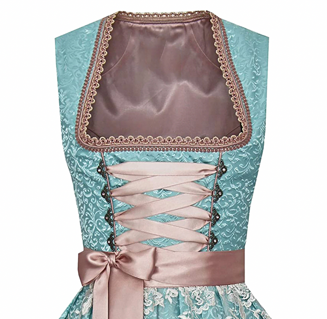 Women's authentic Bavarian Dirndl dress for Oktoberfest. Traditional festive midi dress with intricate embroidery.