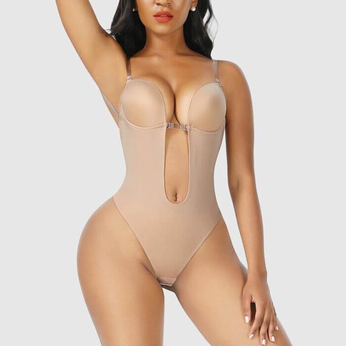 Women's backless deep plunge body shaper, perfect for low-cut outfits. Seamless & invisible under clothing.