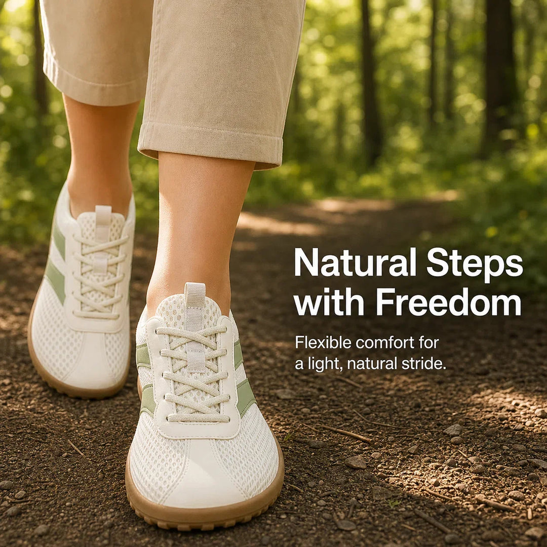 Athletic women's barefoot footwear with wide toe box & non-slip design for secure walking.