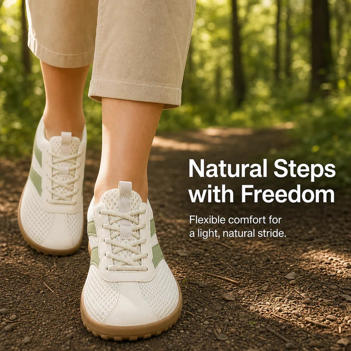 Athletic women's barefoot footwear with wide toe box & non-slip design for secure walking.