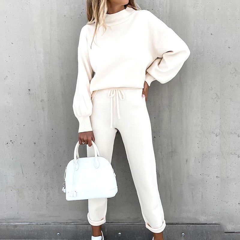 Women's beige plush loungewear set, cozy 2-piece outfit for ultimate home comfort and relaxation.
