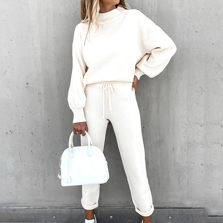 Women's beige plush loungewear set, cozy 2-piece outfit for ultimate home comfort and relaxation.