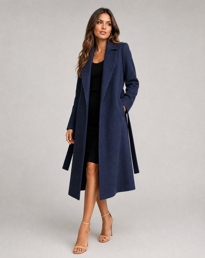 Elegant women's belted trench coat, perfect for sophisticated office wear or evening jacket; versatile fall fashion.