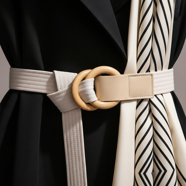 Stylish women's belted trench coat with a flowing scarf, lightweight and perfect for formal or casual looks.